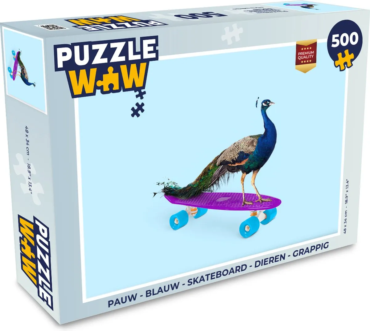 PuzzleWow Skateboard Dieren Puzzel 500 Stuks - Multicolor