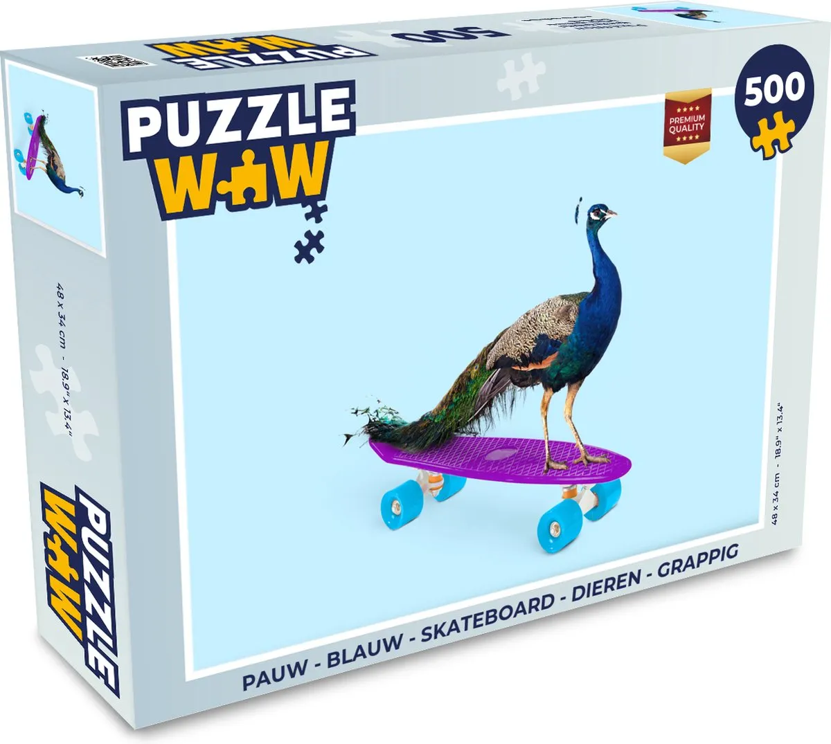 PuzzleWow Skateboard Dieren Puzzel 500 Stuks - Multicolor