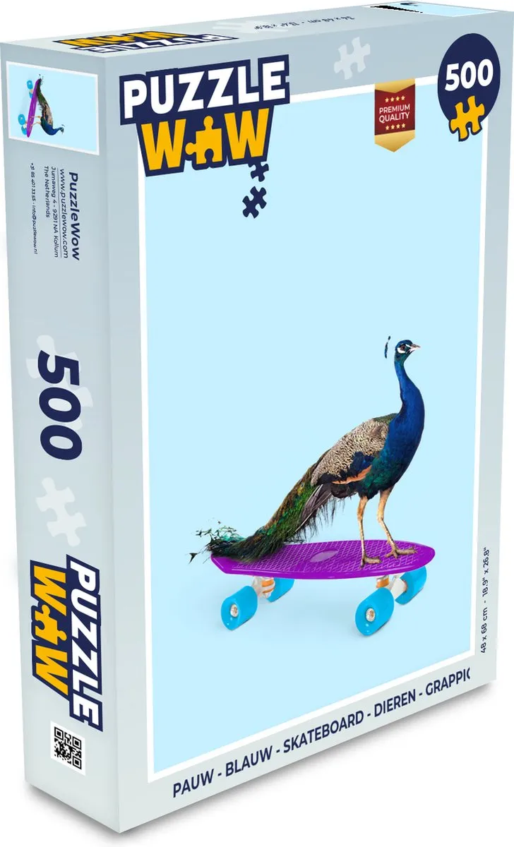PuzzleWow Skateboard Dieren Puzzel 500 Stuks - Multicolor