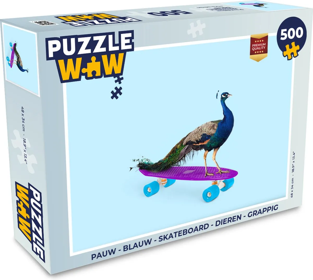 PuzzleWow Skateboard Dieren Puzzel 500 Stuks - Multicolor