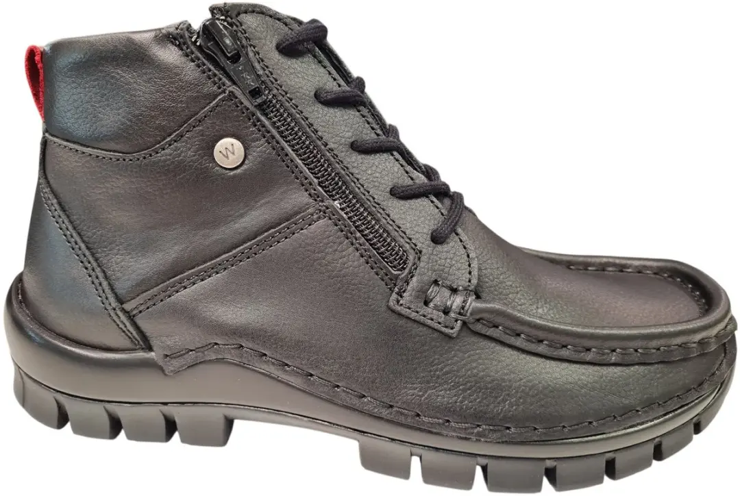 Wolky Zwarte Leren Dames Veterschoenen