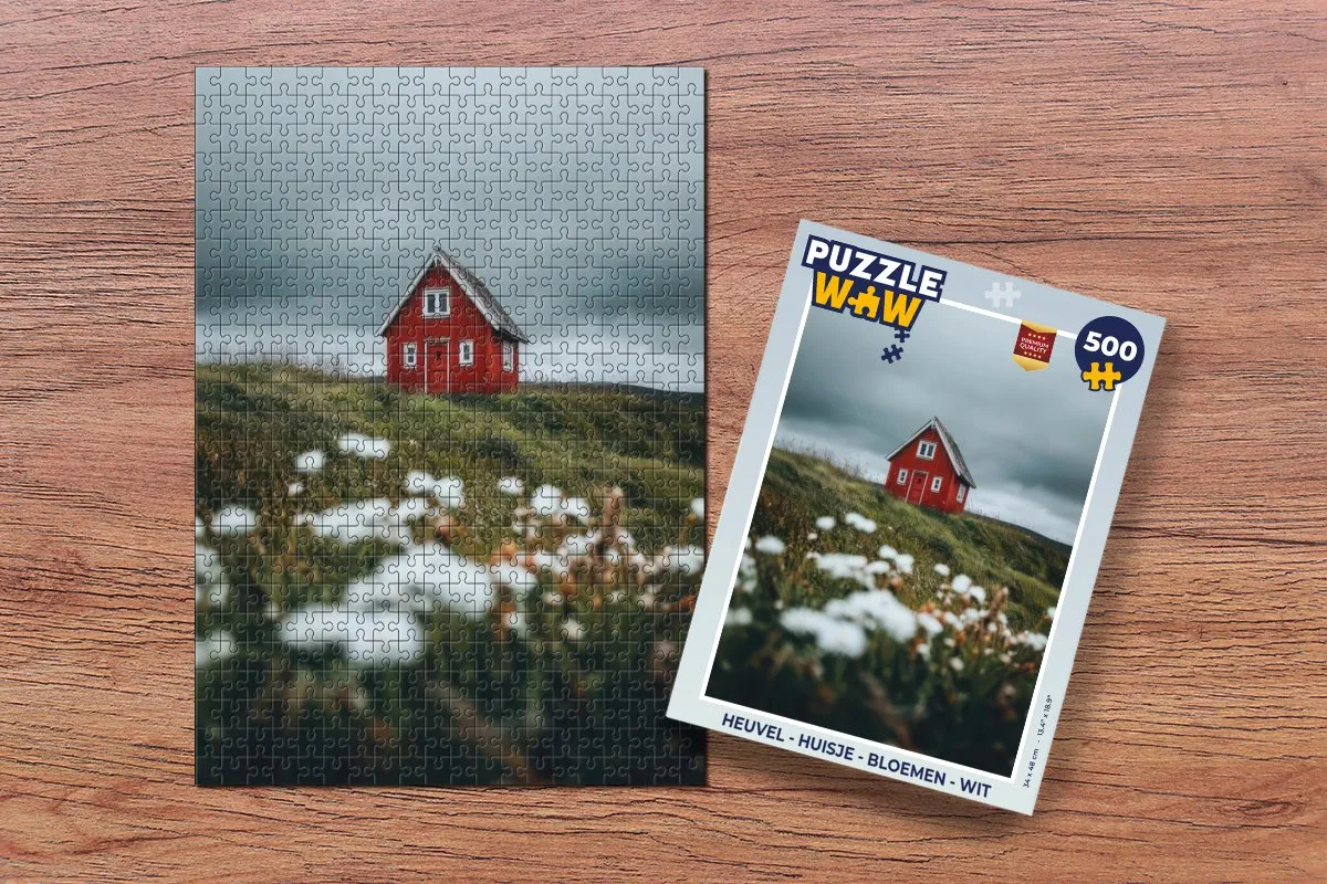 PuzzleWow Legpuzzel 500 Stuks - Wit Huisje & Heuvel