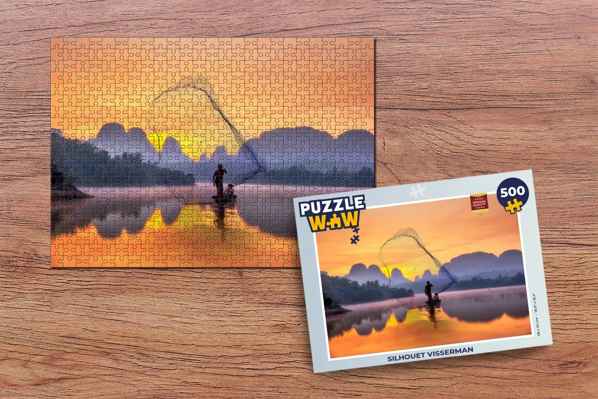 PuzzleWow Silhouet Visserman Legpuzzel 500 Stuks - Multicolor