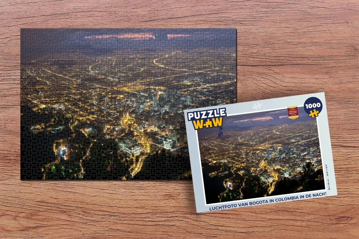 PuzzleWow Bogota Nacht Luchtfoto Legpuzzel 1000 Stuks - Multicolor