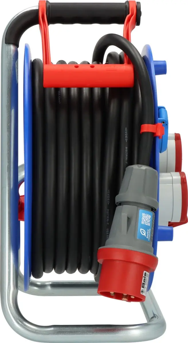 Brennenstuhl 1238010 Kabelhaspel 30m - 3 Stopcontacten - 3000W - Zwart/Blauw/Rood