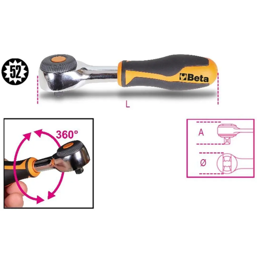 Beta Tools Omschakelbare Ratelsleutel 900/58 1/4" 009000884 - Zwart