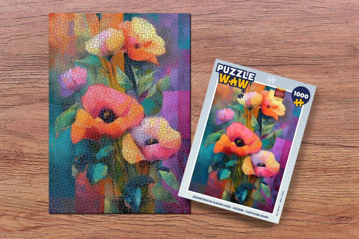 PuzzleWow Geometrische Kleurvlakken Legpuzzel 1000 Stuks - Fantasiebloemen