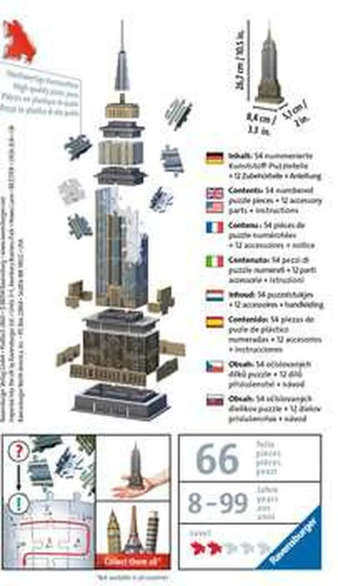 Ravensburger Mini Empire State Building 3D-puzzel 66 Stuks - Goud/Grijs - afbeelding 3 van 3