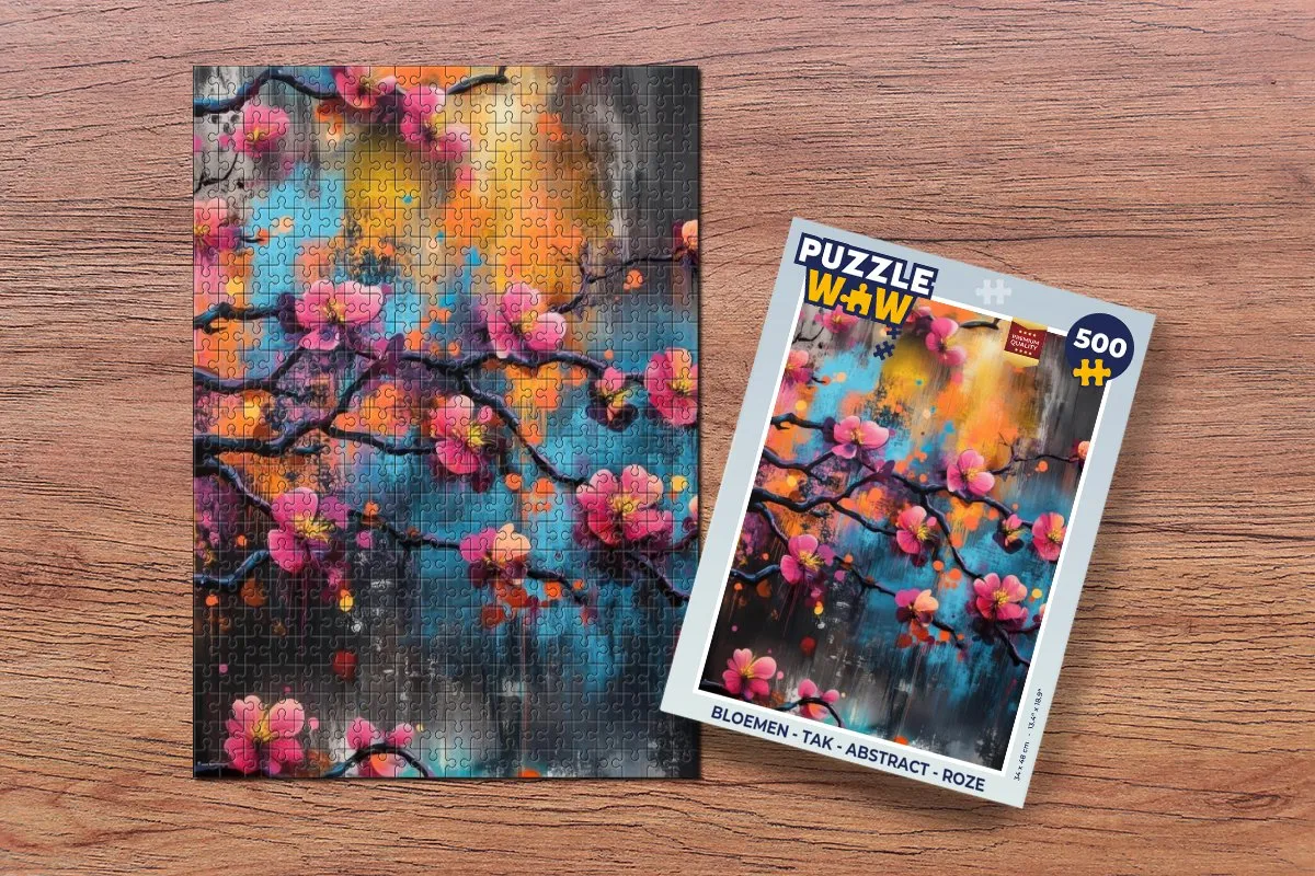 PuzzleWow Bloemen Tak Abstract Legpuzzel 500 Stuks - Roze