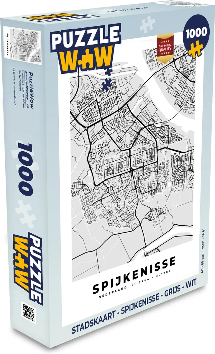 PuzzleWow Stadskaart Spijkenisse Legpuzzel 1000 Stuks - Multicolor