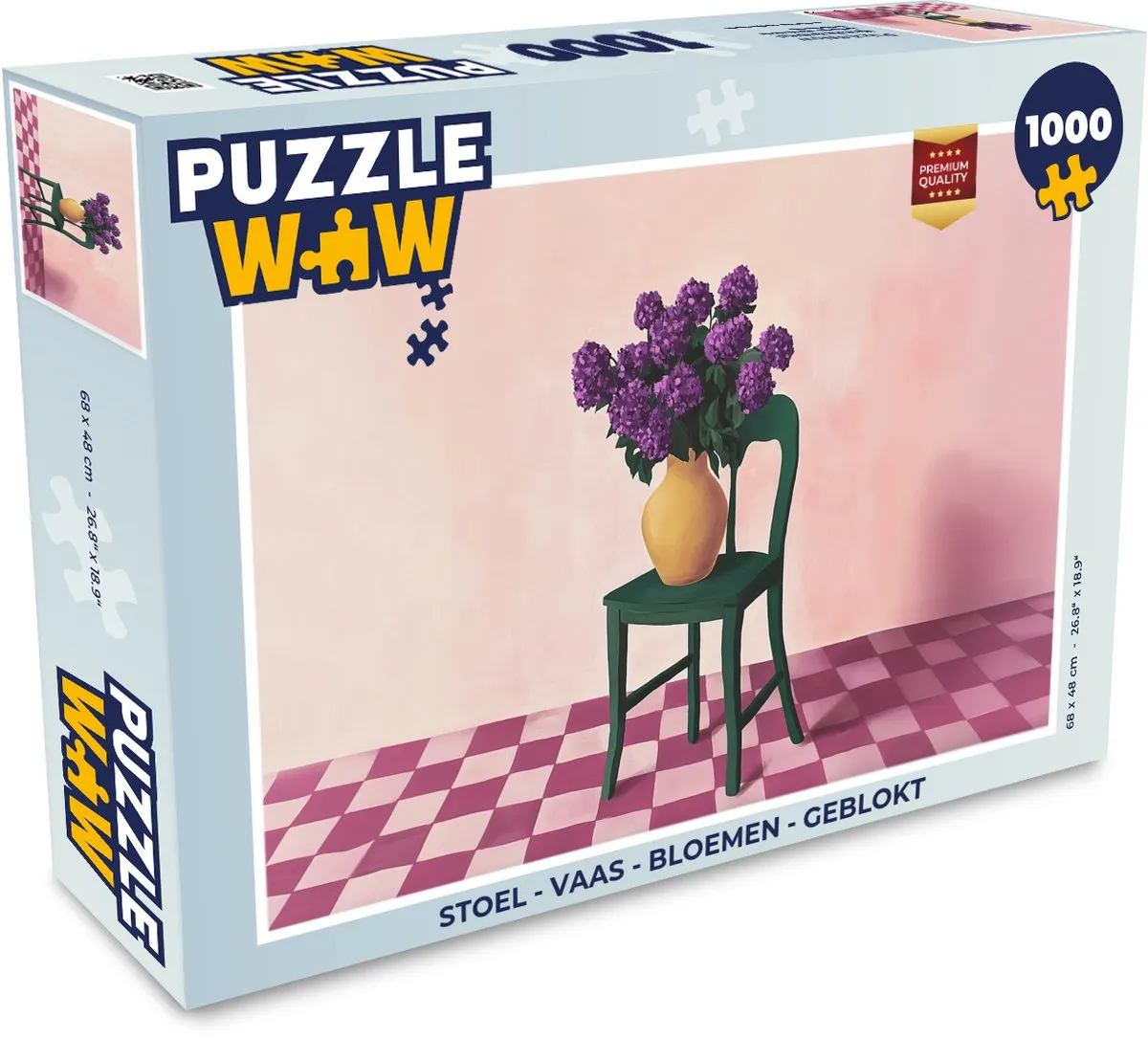 PuzzleWow Geblokte Stoel-Vaas-Bloemen Legpuzzel 1000 Stuks