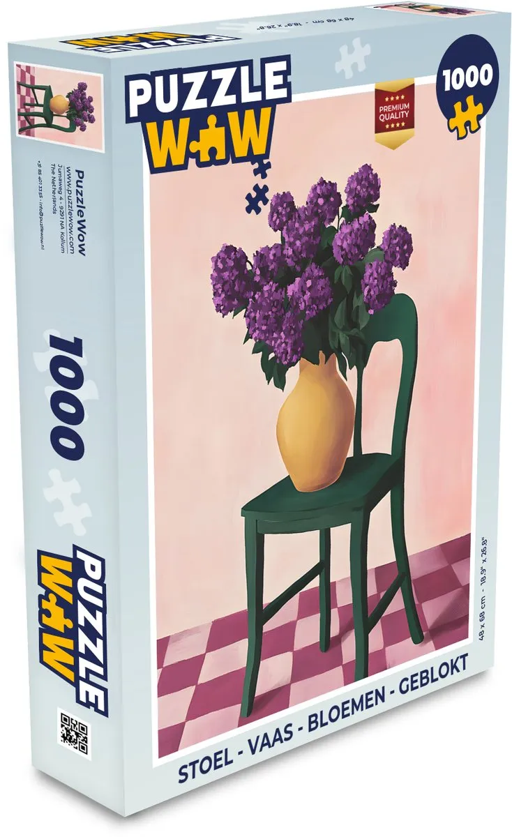 PuzzleWow Geblokte Stoel-Vaas-Bloemen Legpuzzel 1000 Stuks