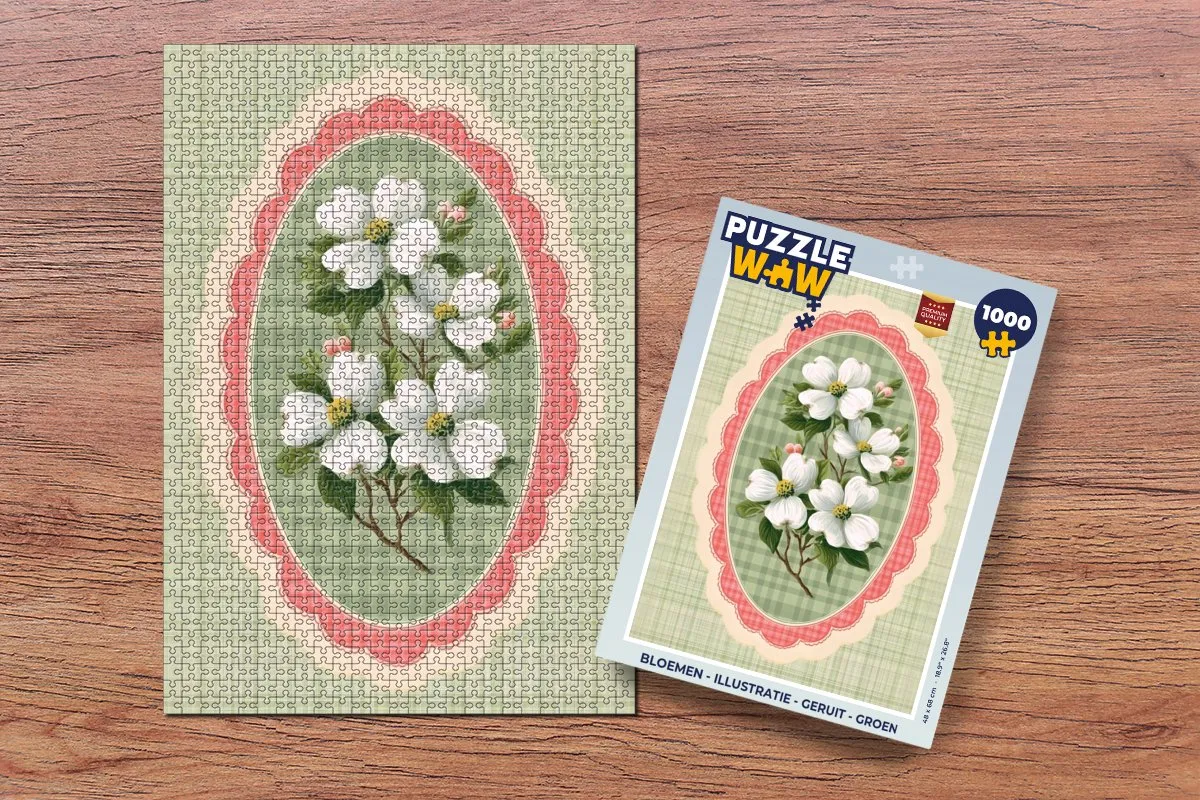 PuzzleWow Bloemen Legpuzzel 1000 Stuks - Geruit Groen