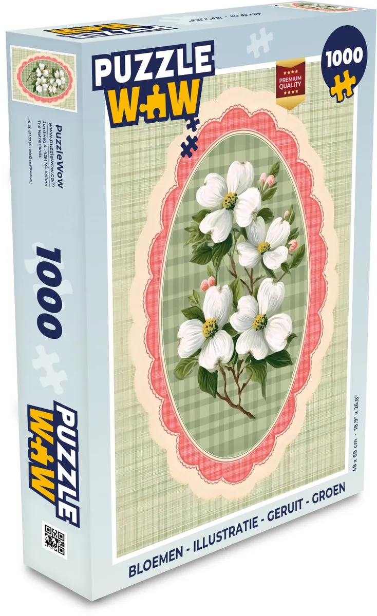 PuzzleWow Bloemen Legpuzzel 1000 Stuks - Geruit Groen