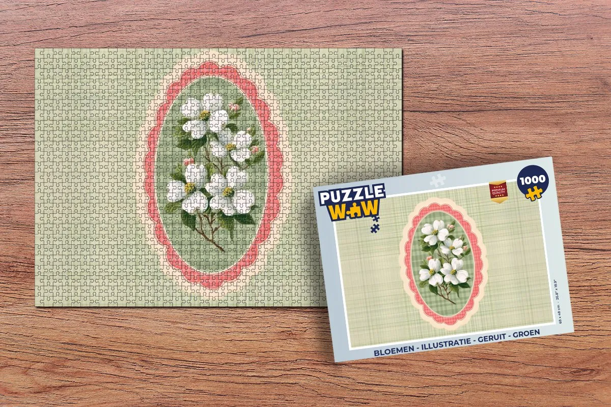 PuzzleWow Bloemen Legpuzzel 1000 Stuks - Geruit Groen
