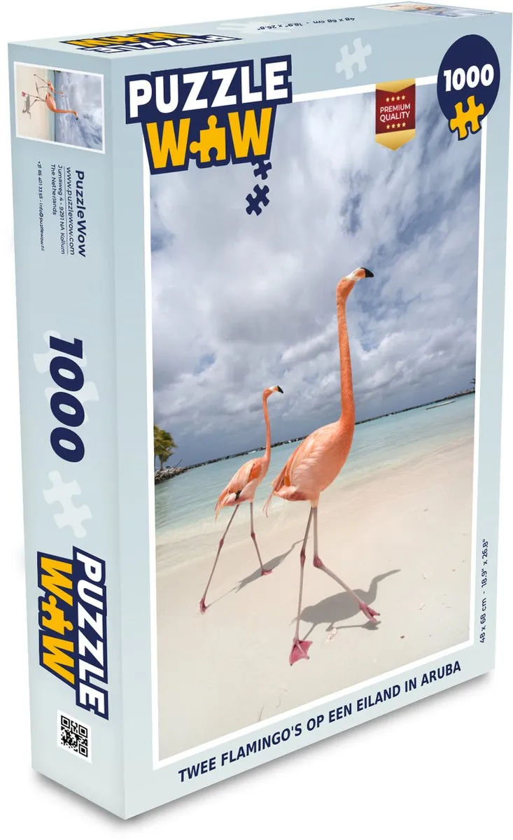 PuzzleWow Legpuzzel Twee Flamingo's Aruba 1000 Stuks - Multicolor