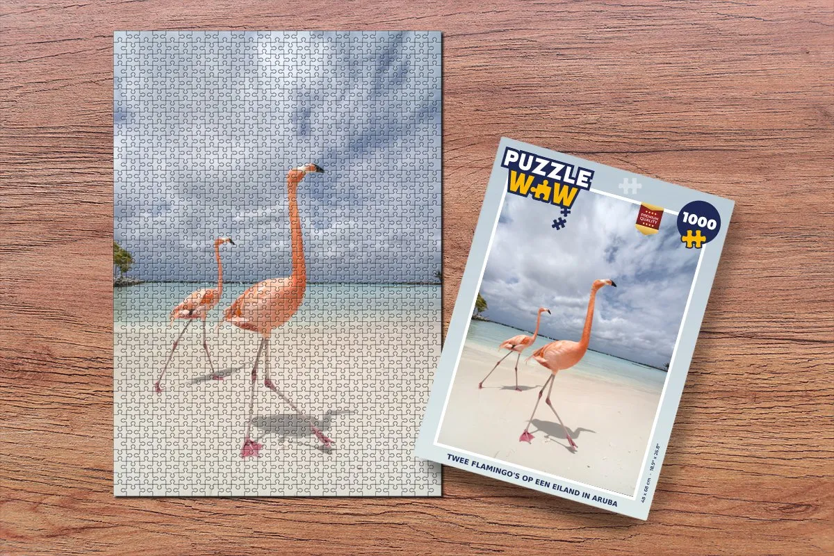 PuzzleWow Legpuzzel Twee Flamingo's Aruba 1000 Stuks - Multicolor