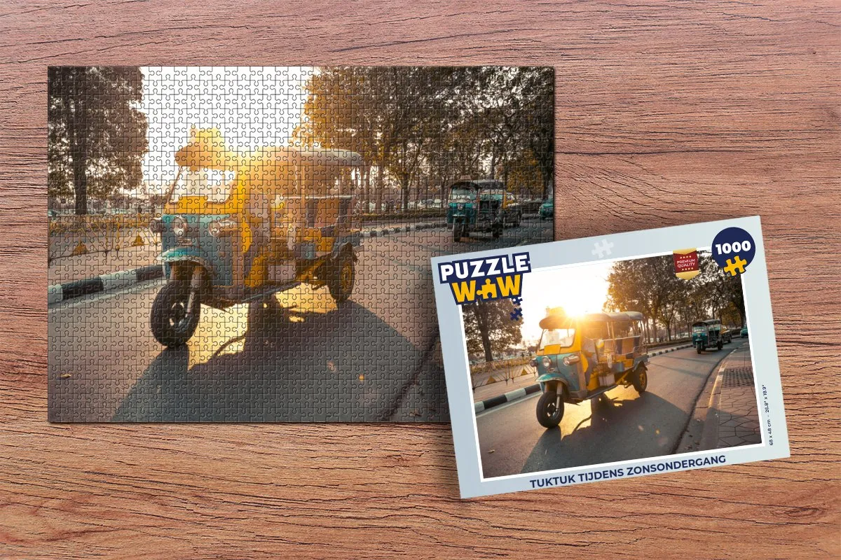 PuzzleWow Tuktuk Zonsondergang Legpuzzel 1000 Stuks - Multicolor