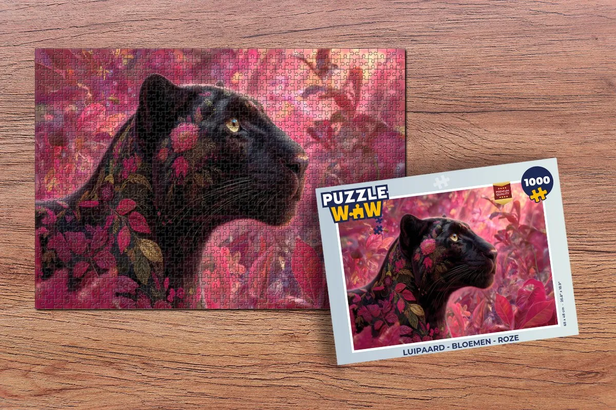 PuzzleWow Luipaard - Bloemen Legpuzzel 1000 Stuks