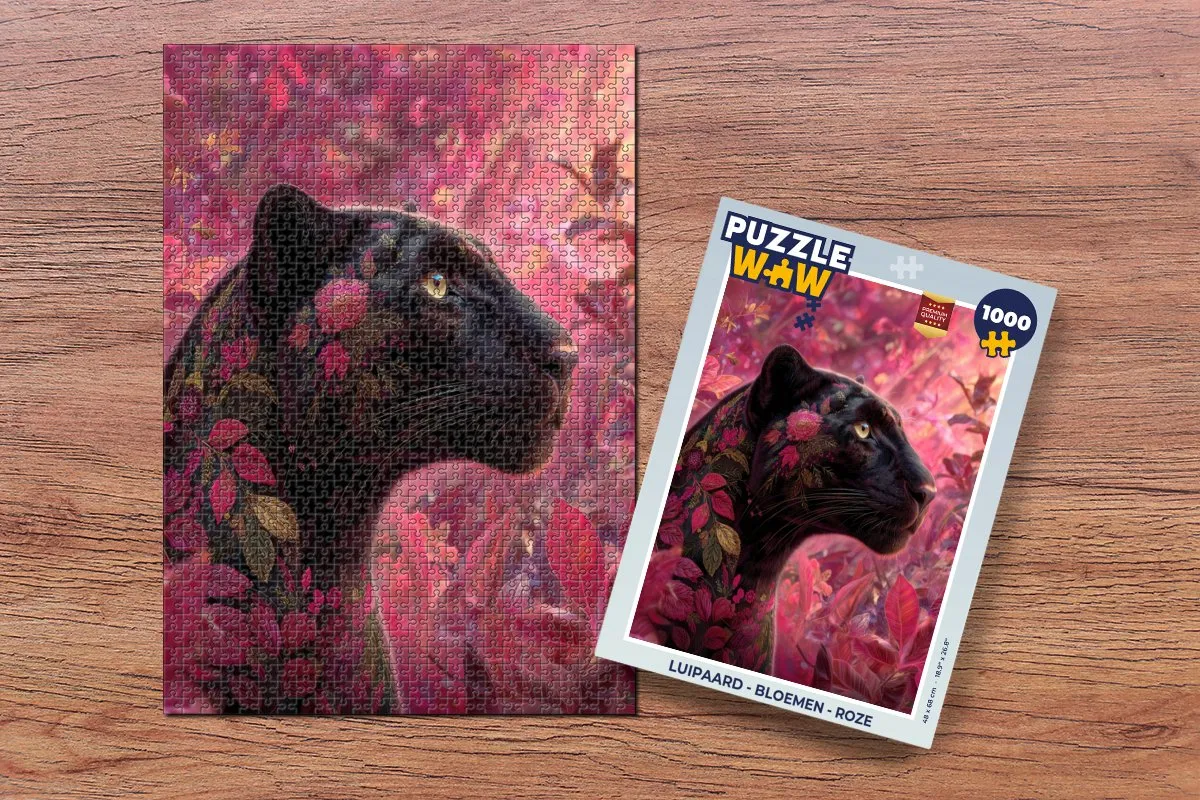 PuzzleWow Luipaard - Bloemen Legpuzzel 1000 Stuks