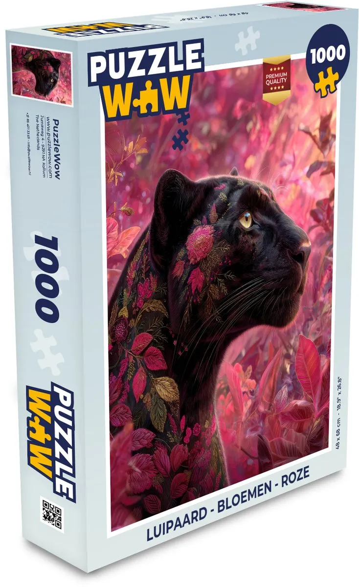 PuzzleWow Luipaard - Bloemen Legpuzzel 1000 Stuks
