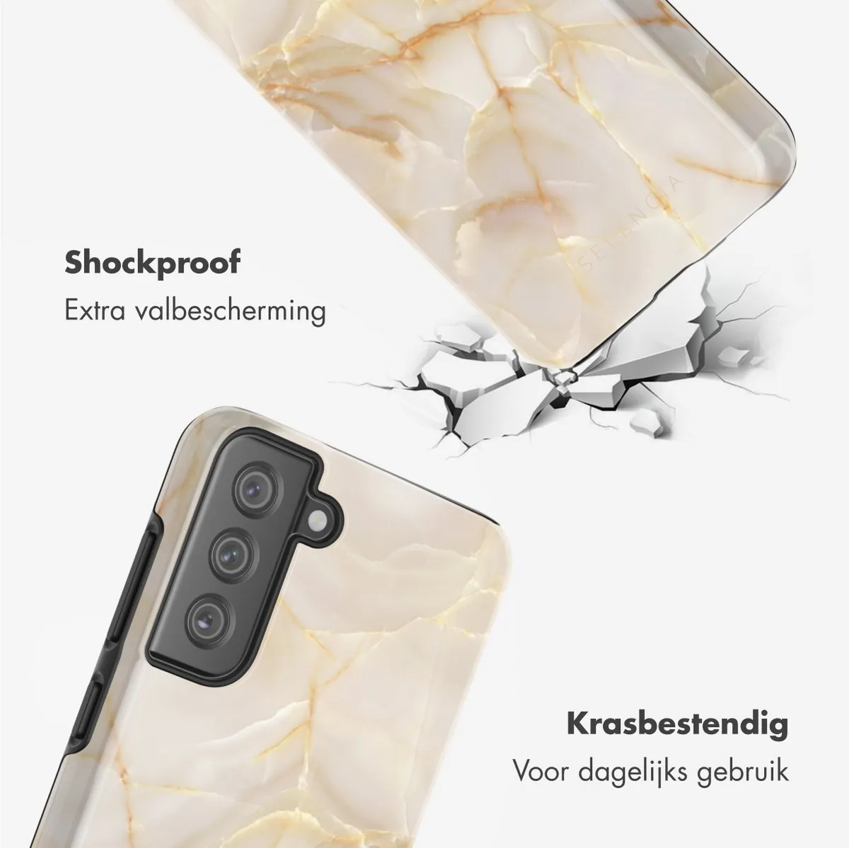Selencia Hoesje Samsung Galaxy S21 FE Golden Beige Marble