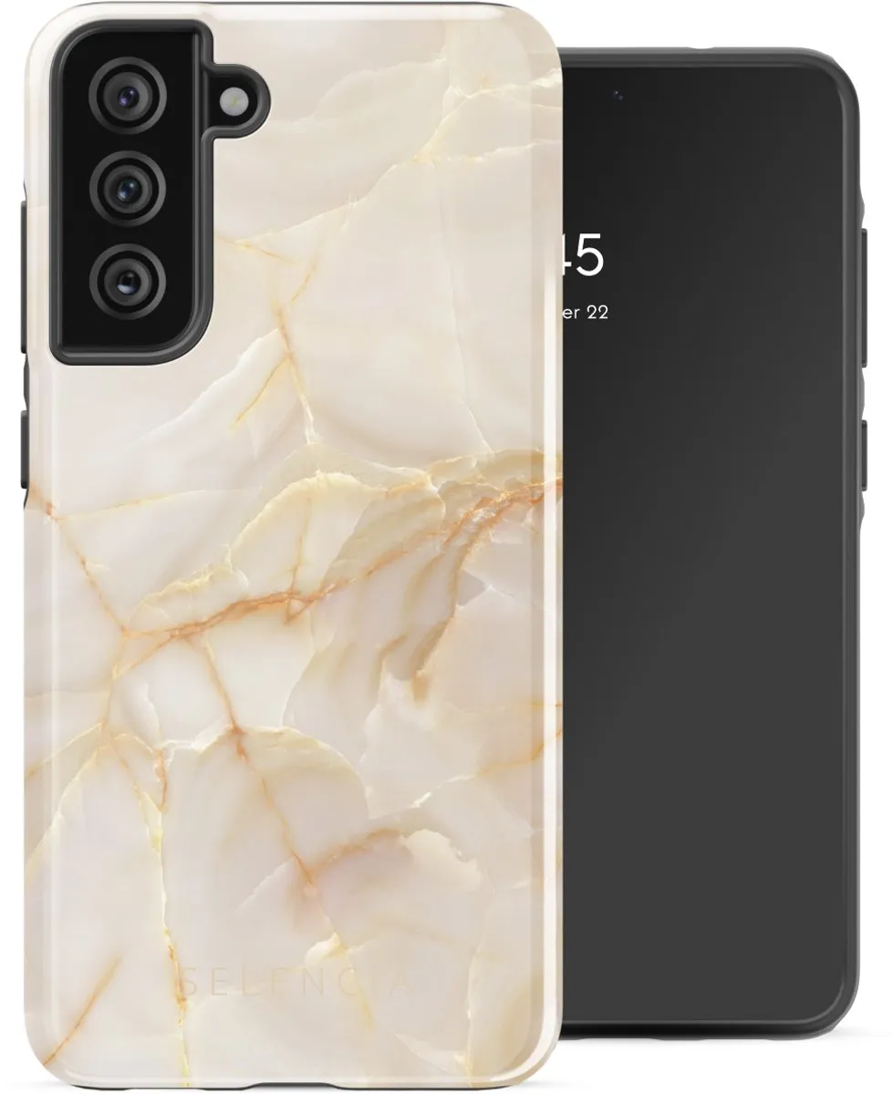 Selencia Hoesje Samsung Galaxy S21 FE Golden Beige Marble