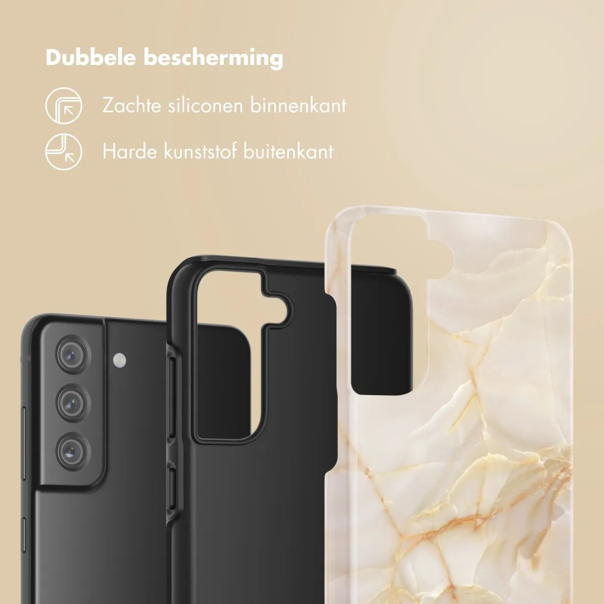 Selencia Hoesje Samsung Galaxy S21 FE Golden Beige Marble