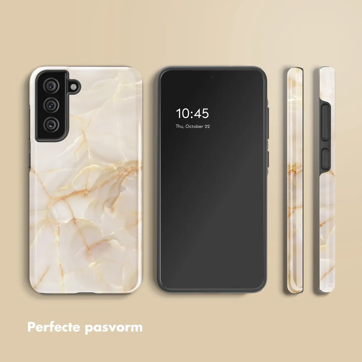 Selencia Hoesje Samsung Galaxy S21 FE Golden Beige Marble - afbeelding 6 van 6