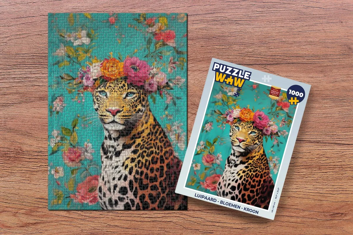 PuzzleWow Luipaard - Bloemen Kroon Legpuzzel 1000 Stukken