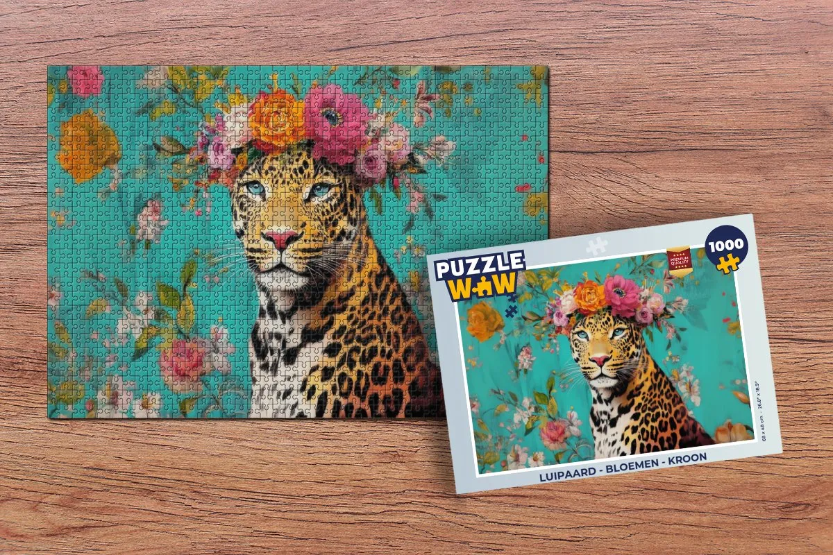 PuzzleWow Luipaard - Bloemen Kroon Legpuzzel 1000 Stukken