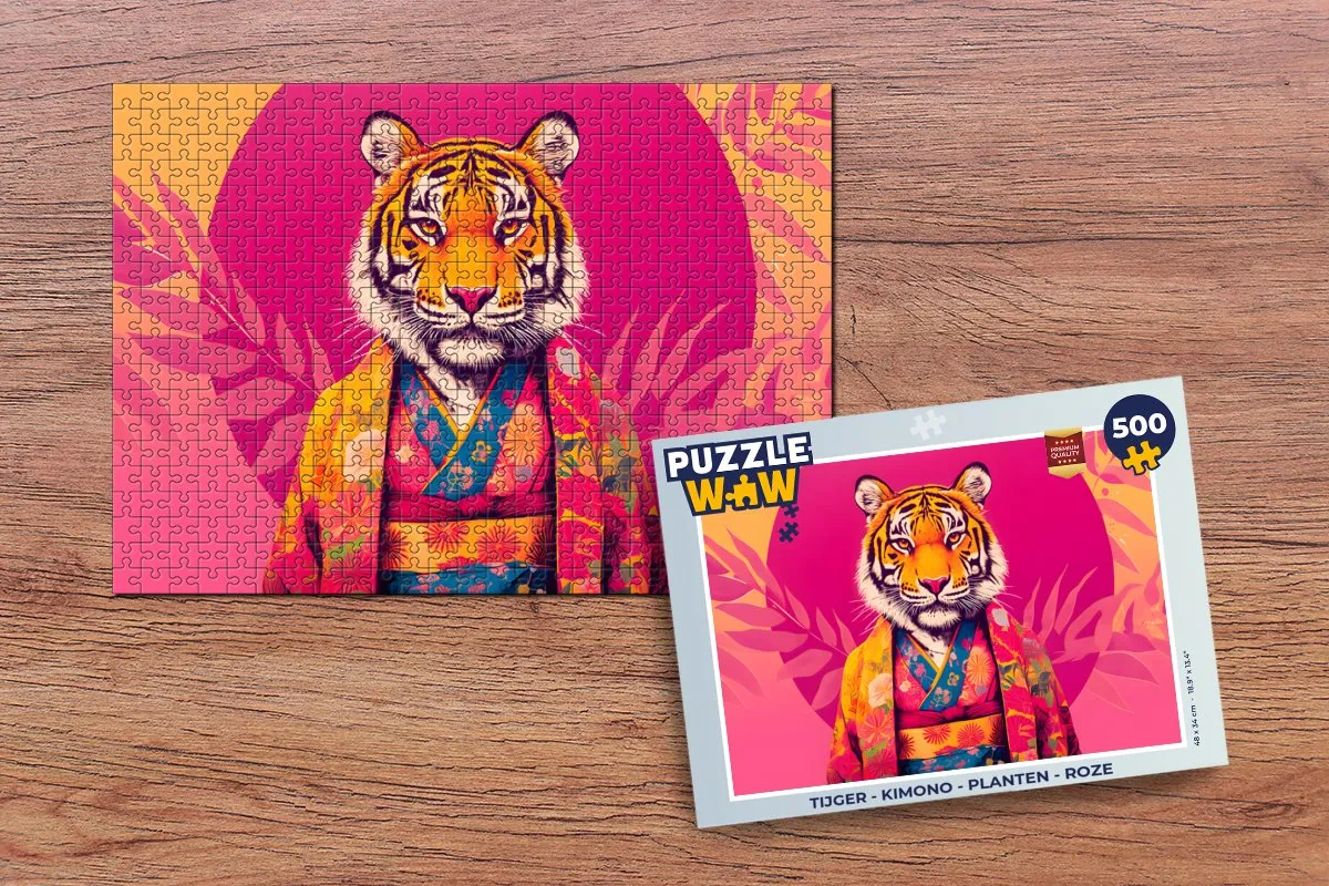 PuzzleWow Tijger Kimono Planten Legpuzzel 500 Stuks - Roze