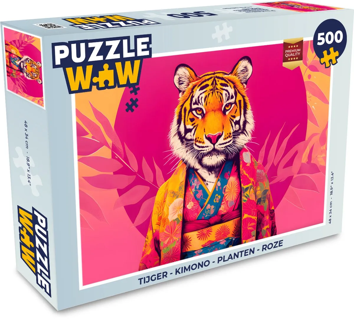 PuzzleWow Tijger Kimono Planten Legpuzzel 500 Stuks - Roze
