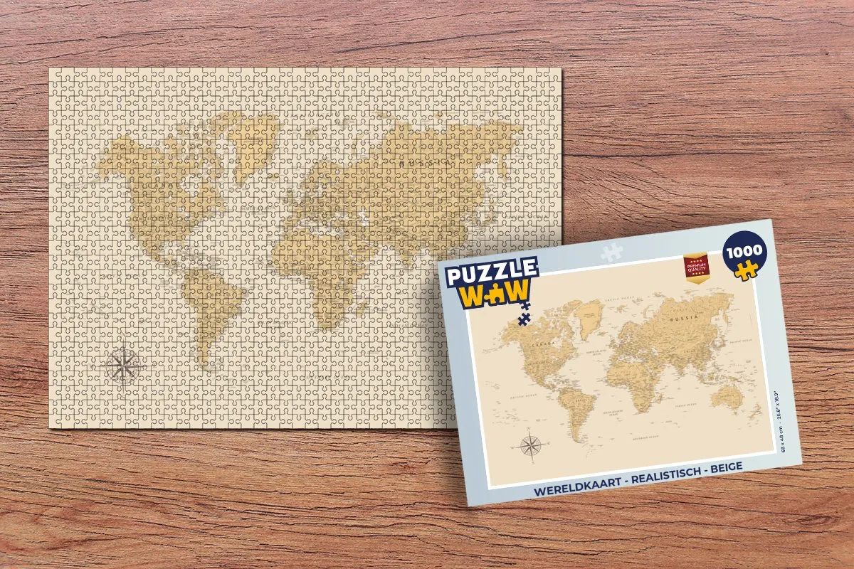 PuzzleWow Wereldkaart Legpuzzel 1000 Stuks - Beige