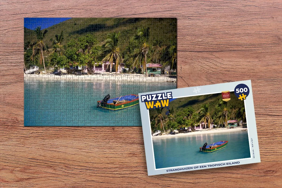 PuzzleWow Legpuzzel Strand Palmbomen Huis 500 Stuks - Multicolor
