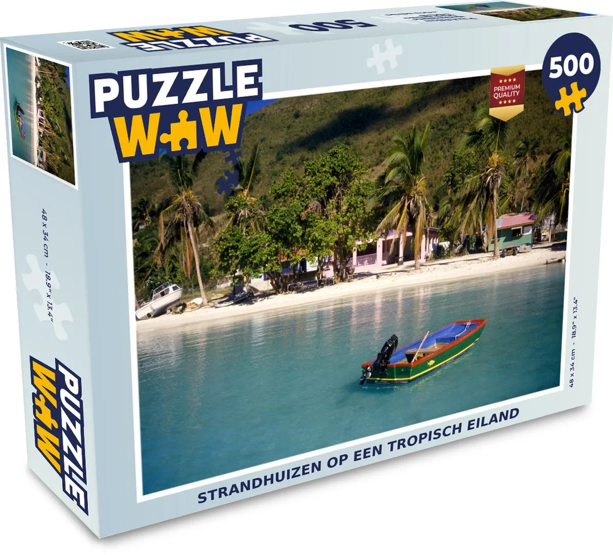 PuzzleWow Legpuzzel Strand Palmbomen Huis 500 Stuks