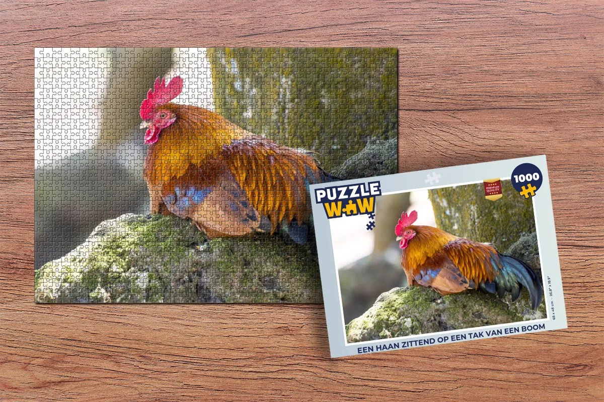 PuzzleWow Legpuzzel Een haan zittend op een tak - 1000 Stuks - Multicolor