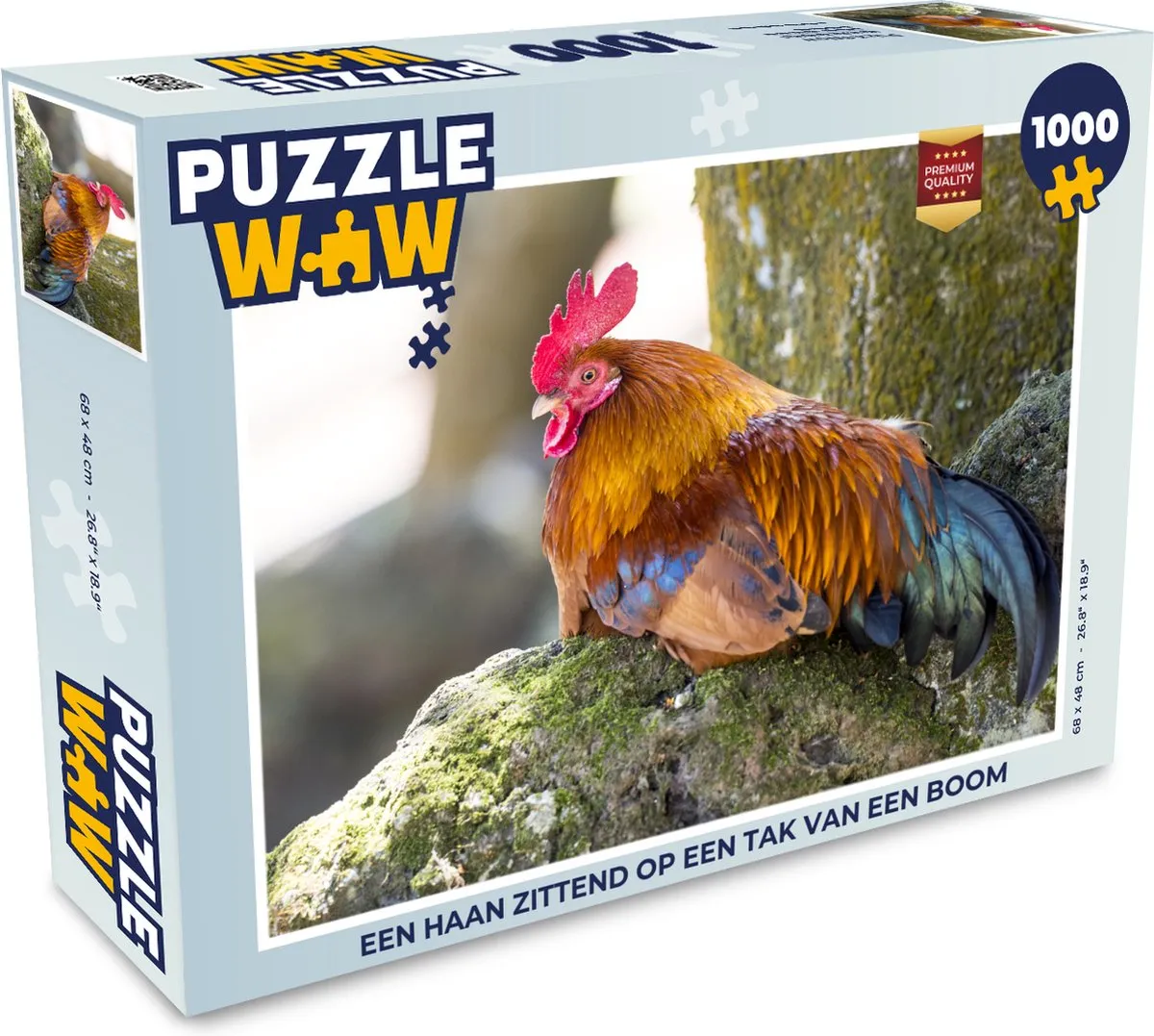 PuzzleWow Legpuzzel Een haan zittend op een tak - 1000 Stuks - Multicolor