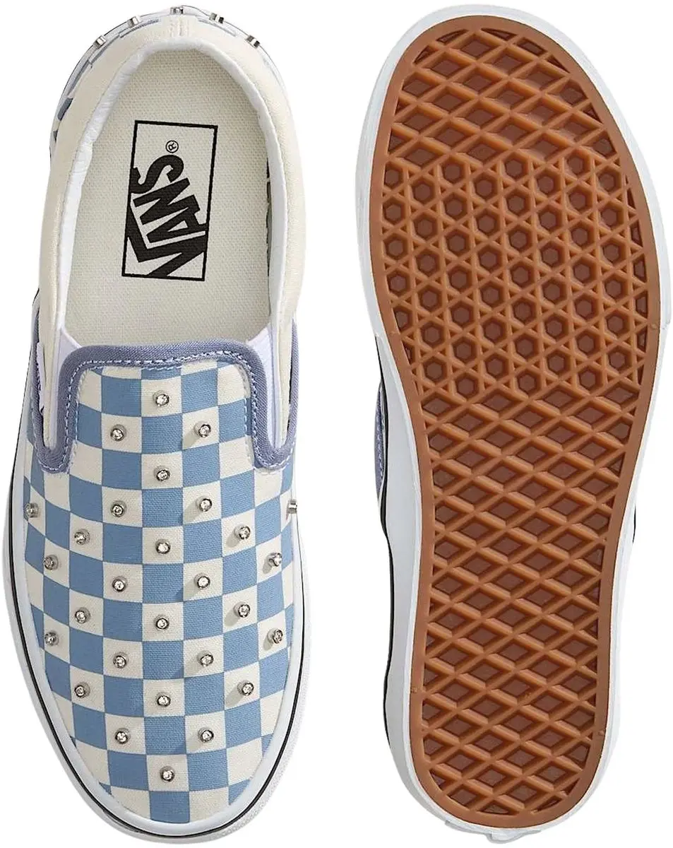 Vans Classic Slip-On Checkerboard Sneakers - Lichtblauw/Wit - afbeelding 4 van 6