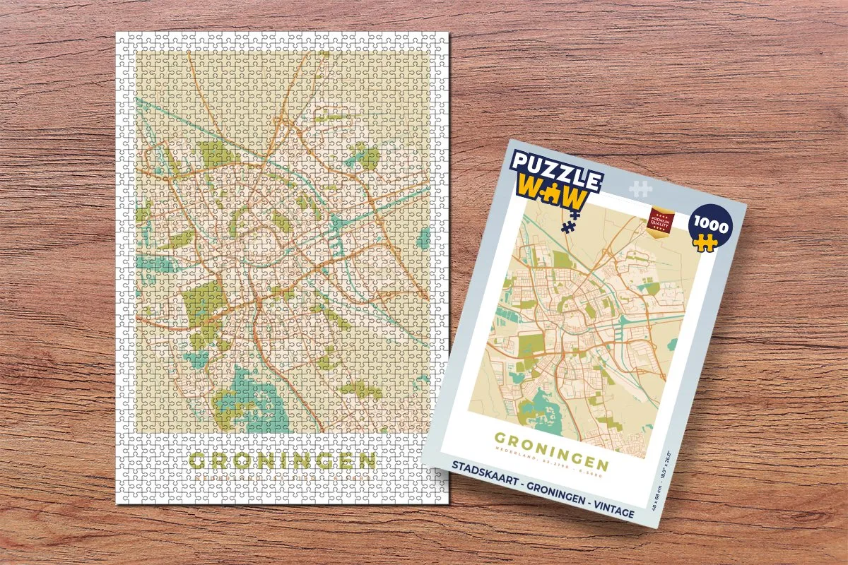 PuzzleWow Stadskaart Groningen Vintage Legpuzzel 1000 Stuks - Multicolor