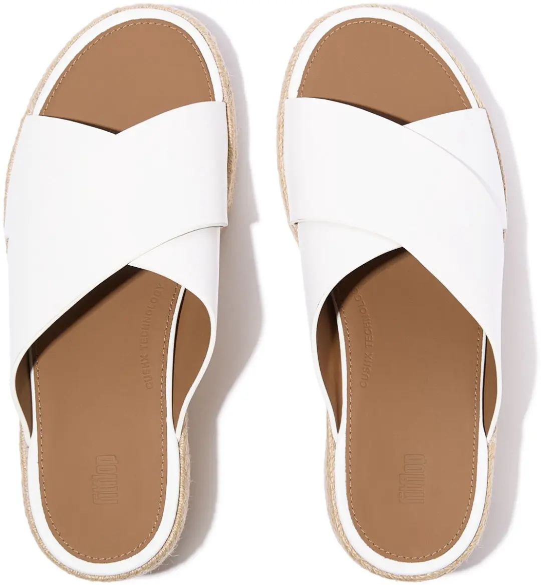 FitFlop FitFlop Platfforms Espadrille Leather Wedge Cross Slides WIT