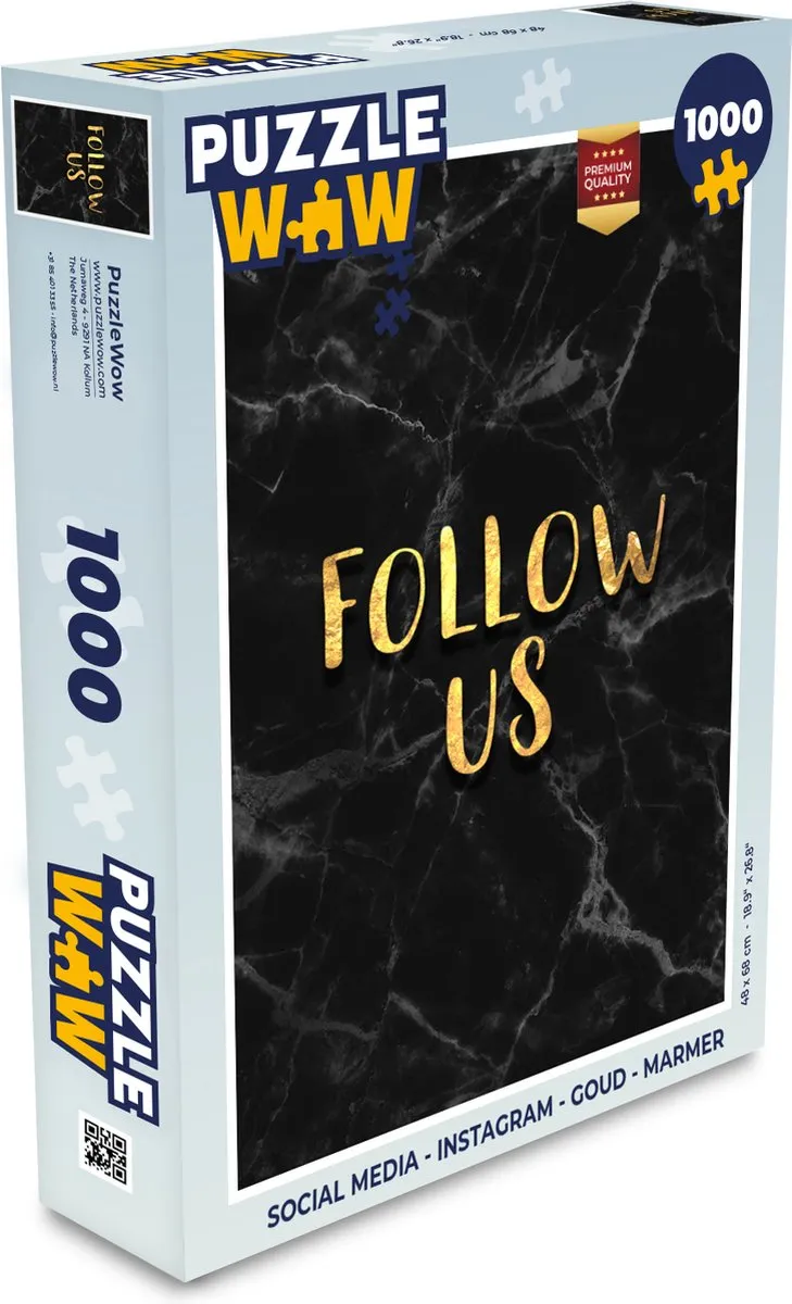 PuzzleWow Instagram Legpuzzel 1000 Stuks - Goud/Marmer - Multicolor