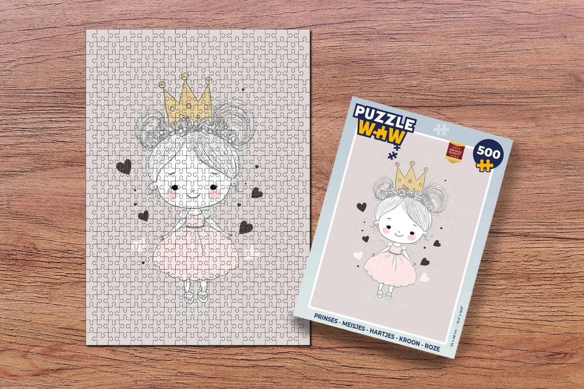 PuzzleWow Prinses Hartjes Kroon Legpuzzel 500 Stuks - Multicolor