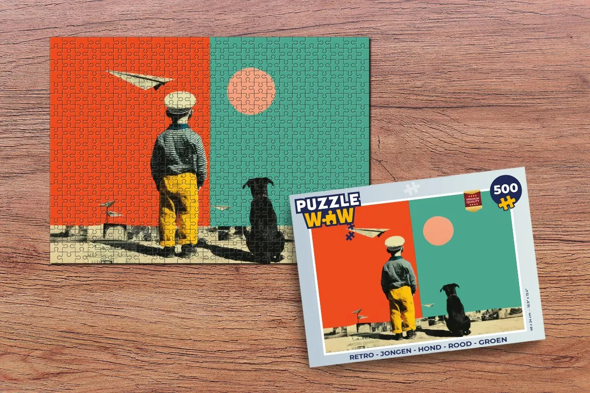 PuzzleWow Retro Hond Puzzle 500 Stuks - Rood/ Groen
