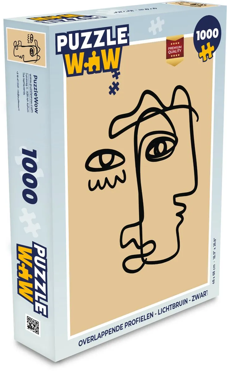PuzzleWow Overlappende Profielen Legpuzzel 1000 Stuks - Lichtbruin/Zwart