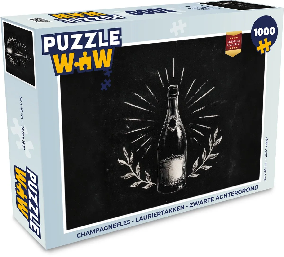 PuzzleWow Champagnefles Legpuzzel 1000 Stuks - Lauriertakken/Zwarte achtergrond