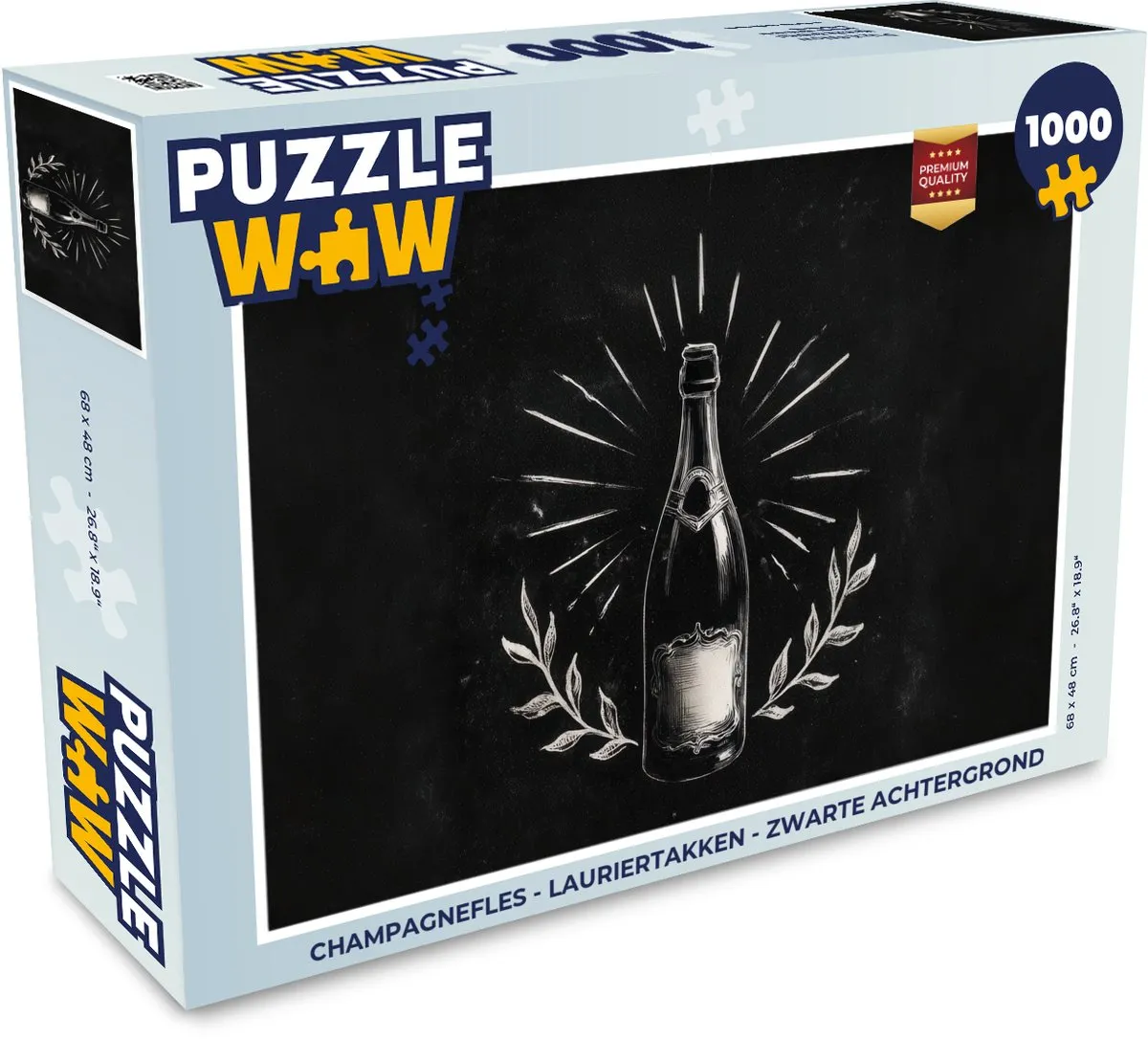 PuzzleWow Champagnefles Legpuzzel 1000 Stuks - Lauriertakken/Zwarte achtergrond