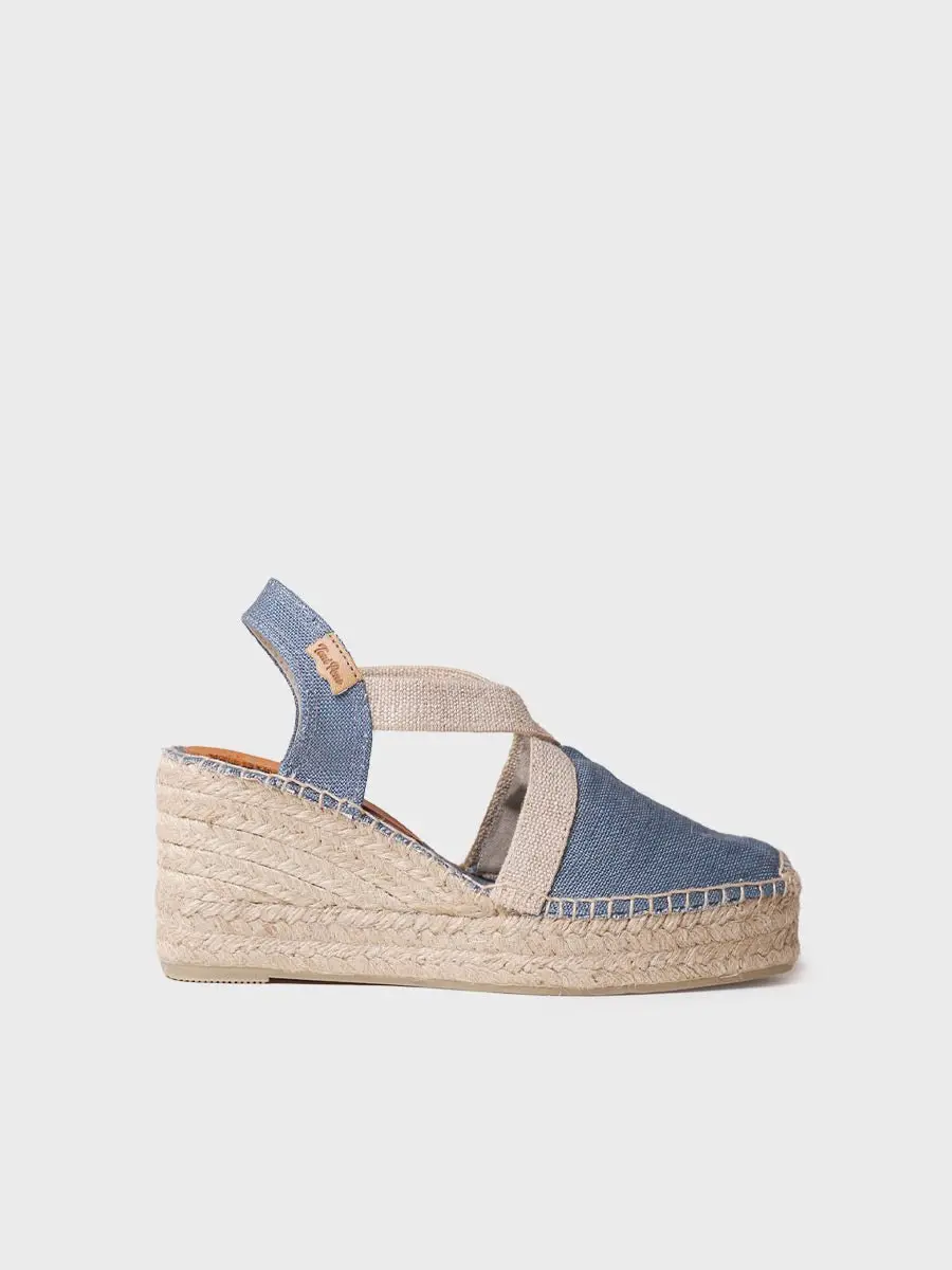 Dames espadrille met hoge hakken van linnen en katoen