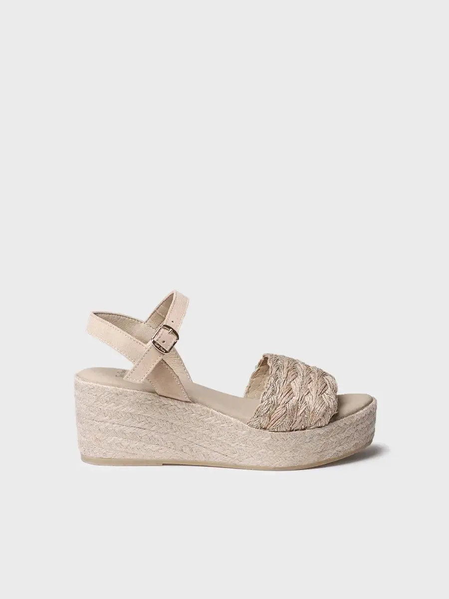 Dames espadrille van gevlochten jute met sleehak en gesp