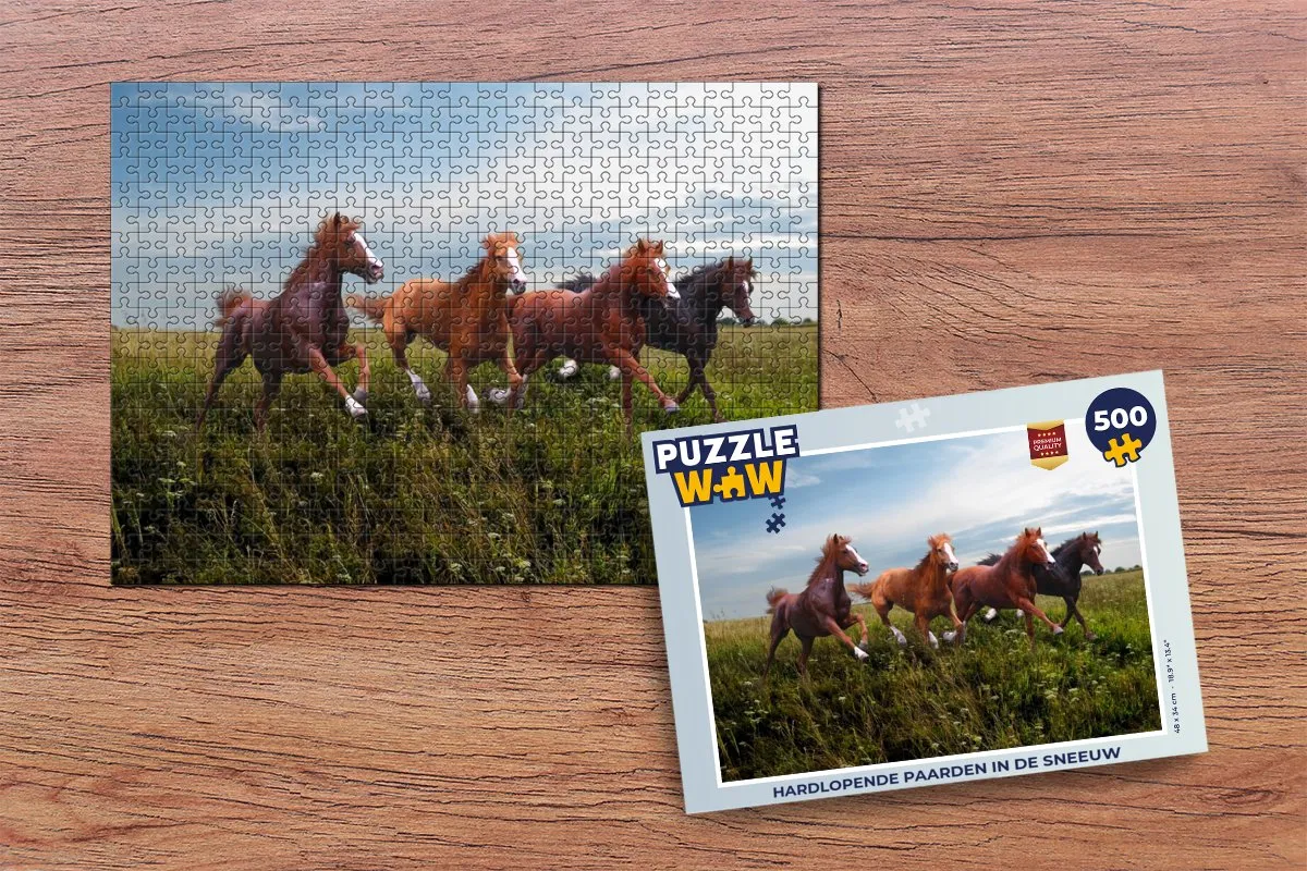 PuzzleWow Hardlopende paarden in de sneeuw Legpuzzel 500 Stuks - Multicolor